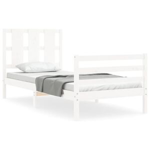 vidaXL Estrutura de cama com cabeceira 100x200cm madeira maci&ccedil;a branco