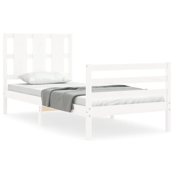 vidaXL Estrutura de cama com cabeceira 100x200cm madeira maci&ccedil;a branco