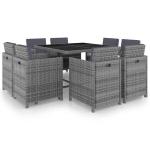 vidaXL 9 pcs conjunto jantar exterior c/ almofad&otilde;es vime PE antracite