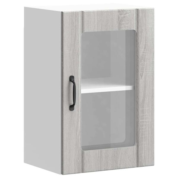 vidaXL Arm&aacute;rio de parede de cozinha porta de vidro Lucca cinza sonoma