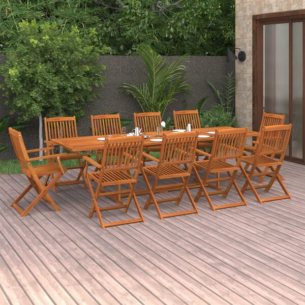 vidaXL 11 pcs conjunto de jantar para jardim 280x90x75cm ac&aacute;cia maci&ccedil;a