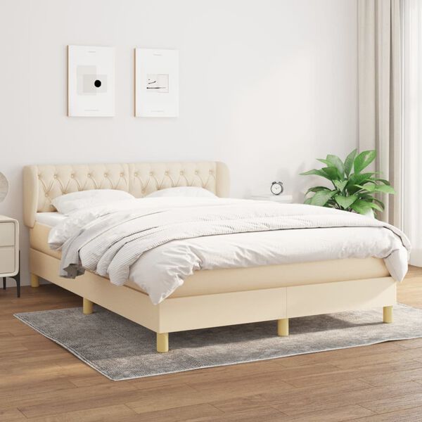 vidaXL Cama com molas/colch&atilde;o 140x190 cm tecido cor creme