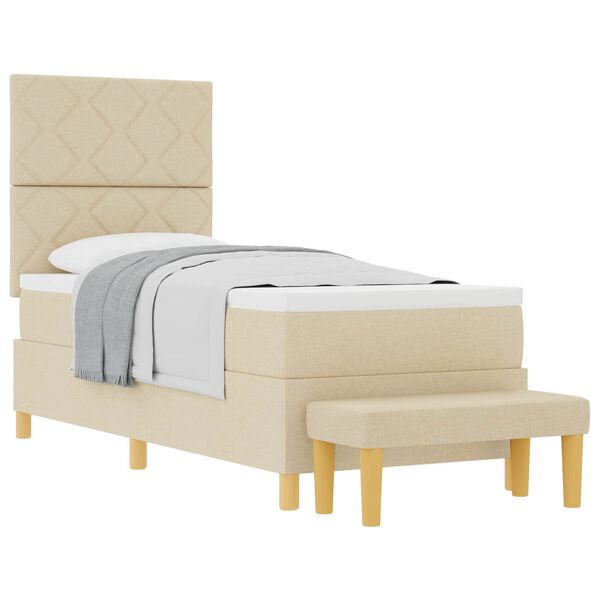 vidaXL Cama Box com colch&atilde;o com cabeceira Creme 80 x 200 cm tecido