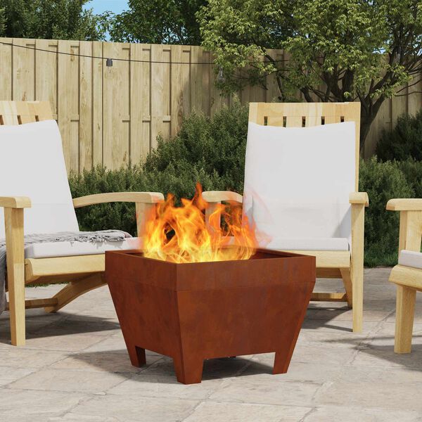vidaXL Fire Pit Castanho 50 x 50 x 38 cm A&ccedil;o resistente &agrave;s intemp&eacute;ries