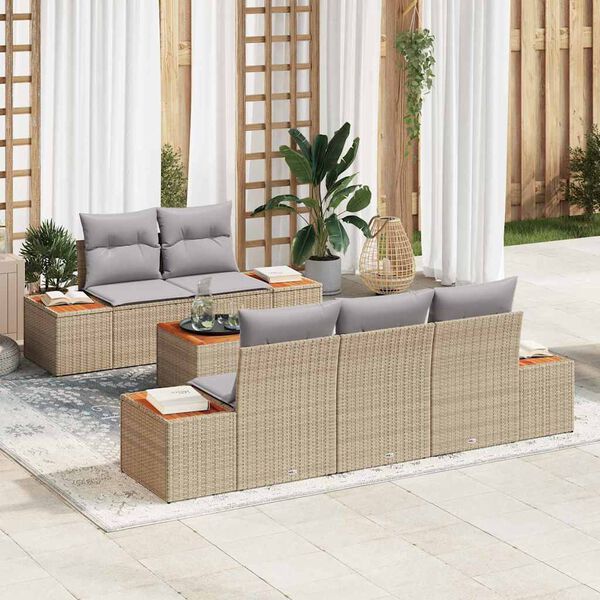 vidaXL Conjunto de Sof&aacute; de Jardim 6 pcs Bege Rattan Sint&eacute;tico