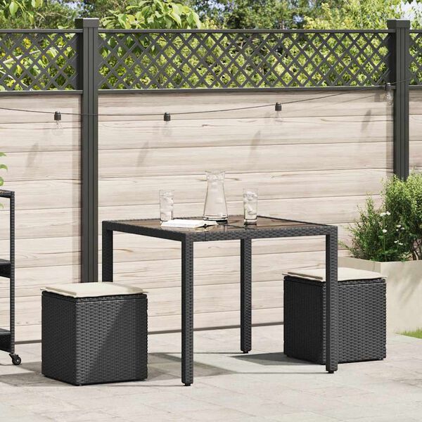 vidaXL Bancos de jardim com almofadas 2 unid 40x40x43 cm vime PE preto