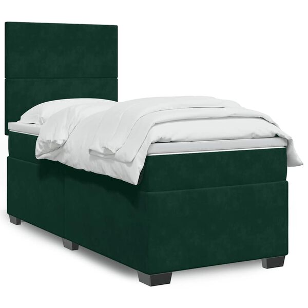 vidaXL Cama com molas/colch&atilde;o 90x190 cm veludo verde-escuro