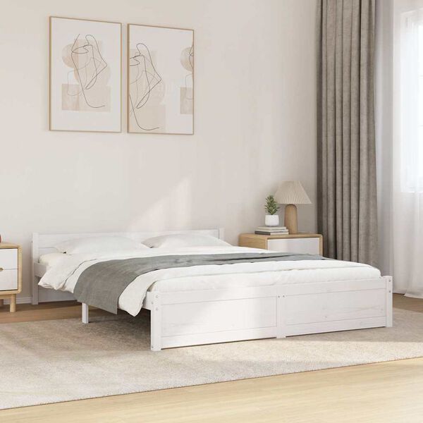 vidaXL Estrutura de cama 140x200 cm madeira maciça branco