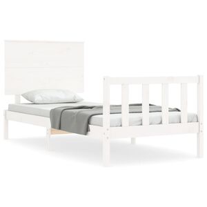 vidaXL Estrutura cama de solteiro c/ cabeceira madeira maci&ccedil;a branco