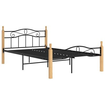 vidaXL Estrutura de cama 120x200cm metal/madeira carvalho maciça preto