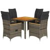 vidaXL 5 pcs conjunto de jantar p/ jardim c/ almofad&otilde;es vime PE cinza