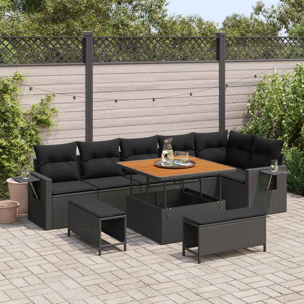 vidaXL Conjunto de Sof&aacute; de Jardim com almofada 11 pcs Preto vime PE