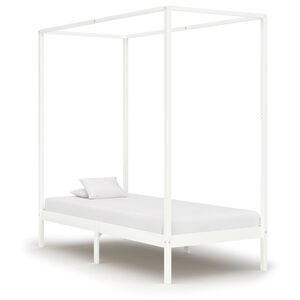 vidaXL Estrutura de cama com toldo 90x200 cm pinho maci&ccedil;o branco