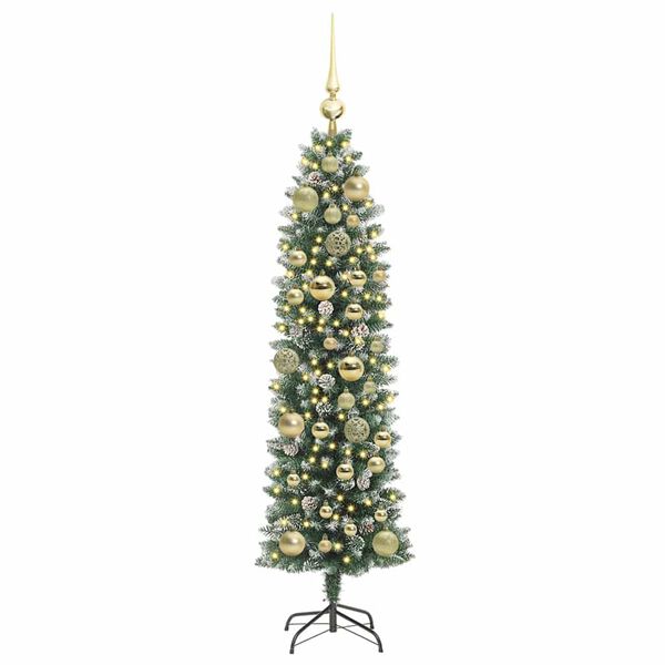 vidaXL &Aacute;rvore Slim de Natal Artificial Verde e Branco 120 cm