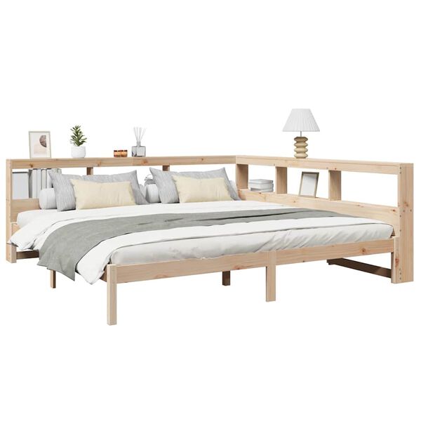 vidaXL Cama com estante sem colch&atilde;o 180x200 cm pinho maci&ccedil;o