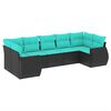 vidaXL Conjunto de sof&aacute; de jardim com 7 pe&ccedil;as e almofadas em rattan sint&eacute;tico preto