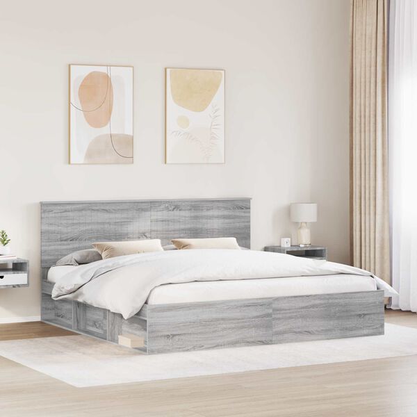 vidaXL Estrutura da Cama com cabeceira Cinza Sonoma 200 x 200 cm
