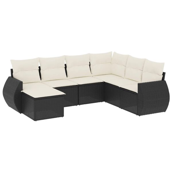 vidaXL 7 pcs conjunto de sof&aacute;s p/ jardim c/ almofad&otilde;es vime PE preto