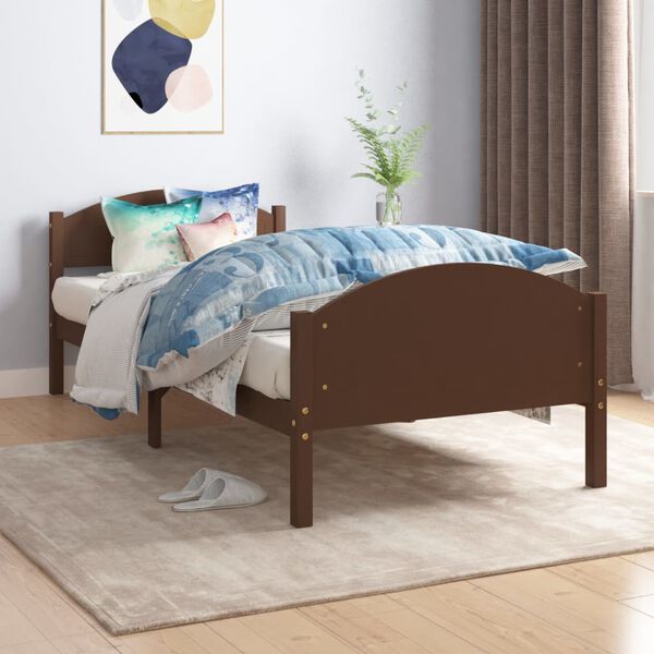 vidaXL Estrutura de cama 100x200 cm pinho maciço castanho-escuro