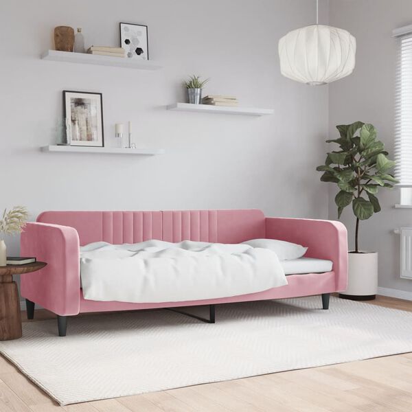 vidaXL Sof&aacute;-cama 90x200 cm veludo rosa