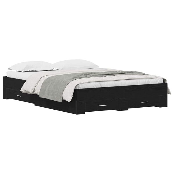 vidaXL Estrutura da Cama com gaveta Carvalho Preto 140 x 200 cm