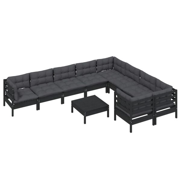 vidaXL 10 pcs conjunto lounge de jardim c/ almofad&otilde;es pinho preto