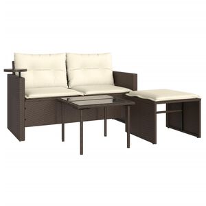 vidaXL 3 pcs conjunto sof&aacute;s de jardim com almofad&otilde;es vime PE castanho