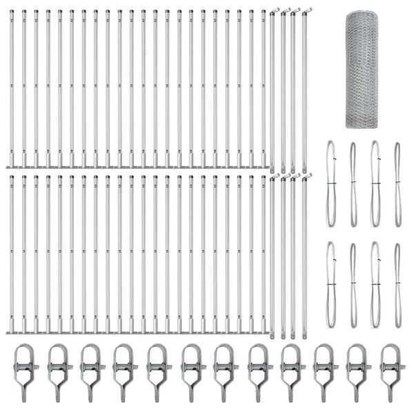 vidaXL Cerca com Postes Prateado 0.4 x 100 m A&ccedil;o revestido de PVC