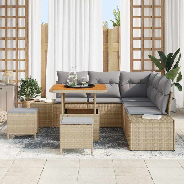 vidaXL Conjunto de Sof&aacute; de Jardim 8 pcs Bege Rattan Sint&eacute;tico