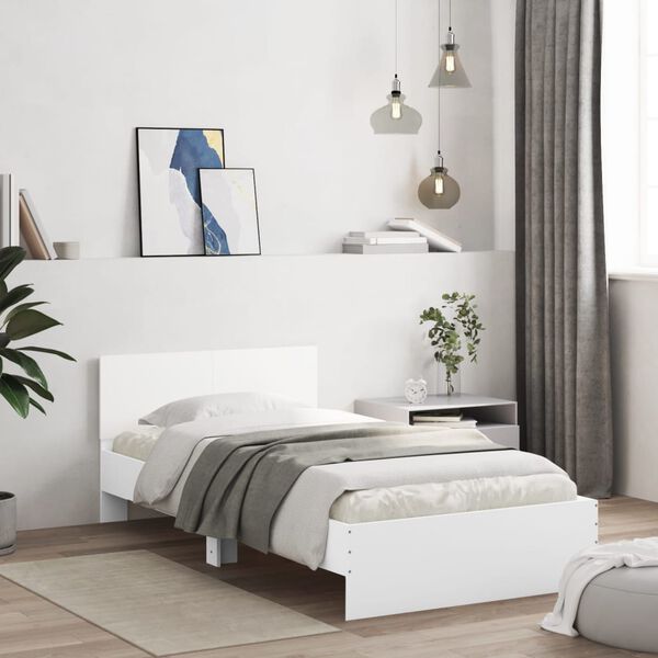 vidaXL Estrutura cama c/ cabeceira 100x200 cm derivados madeira branco