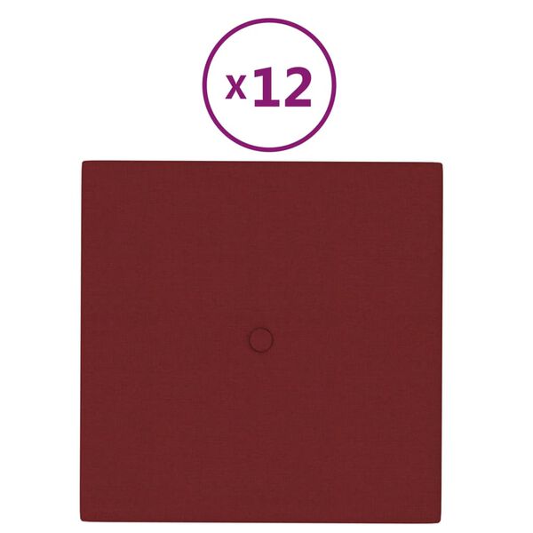 vidaXL Painel parede 12 pcs 30x30 cm tecido 1,08 m&sup2; cor vermelho tinto