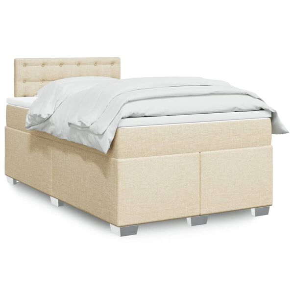 vidaXL Cama boxspring com colch&atilde;o 120x190 cm tecido cor creme