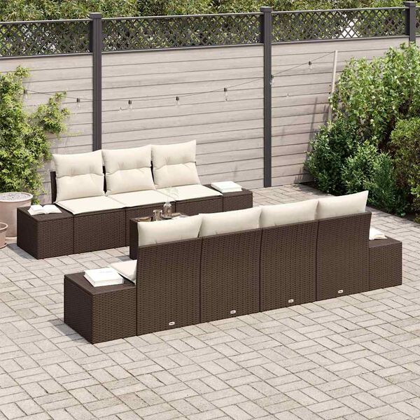 vidaXL Conjunto de Sof&aacute; de Jardim 8 pcs Marrom e Creme vime PE