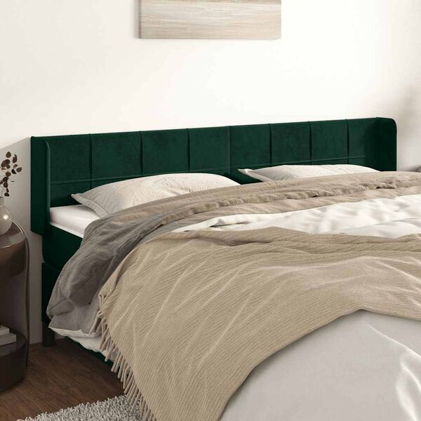 vidaXL Cabeceira de cama c/ abas veludo 183x16x78/88cm verde-escuro