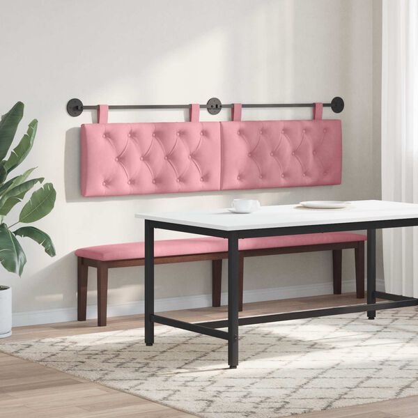 vidaXL Cabeceira Suspensa Rosa 190 x 55 x 7 cm Veludo