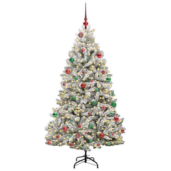 vidaXL &Aacute;rvore de Natal Artificial Verde e Branco 180 cm PVC e Metal