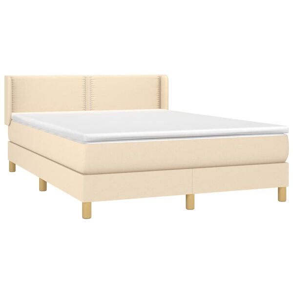 vidaXL Cama com molas/colch&atilde;o 140x200 cm tecido cor creme