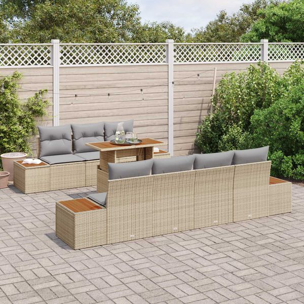 vidaXL Conjunto de Sof&aacute; de Jardim 8 pcs Bege Rattan Sint&eacute;tico