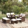 vidaXL 9 pcs conjunto jantar p/ jardim c/ almofad&otilde;es vime PE castanho