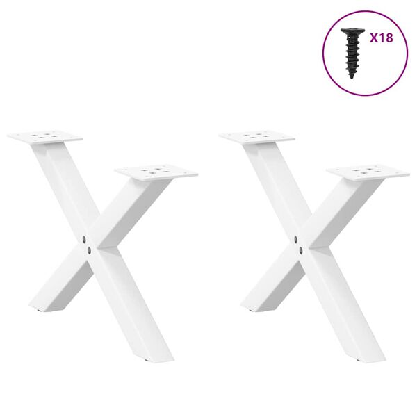 vidaXL P&eacute;s para mesa de centro em formato de X, 2 pe&ccedil;as, branco, 60x (30-31) cm, a&ccedil;o