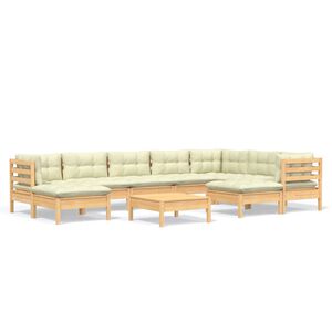 vidaXL 10 pcs conjunto lounge jardim c/ almofad&otilde;es creme pinho maci&ccedil;o