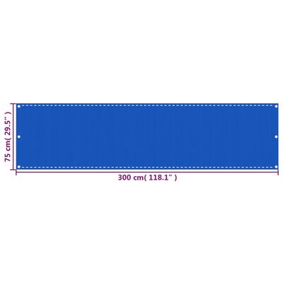 vidaXL Tela de varanda 75x300 cm PEAD azul