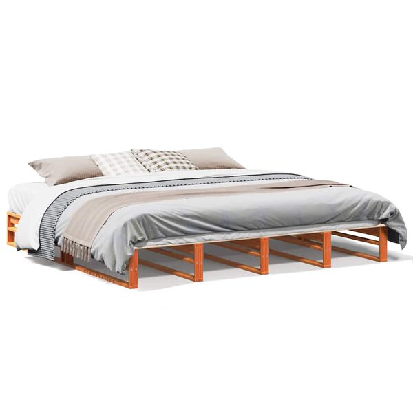 vidaXL Cama sem colch&atilde;o 200x200 cm pinho maci&ccedil;o castanho-mel