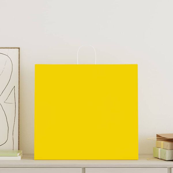 vidaXL Sacos de papel 50 unid com al&ccedil;as amarelo 54x15x49 cm