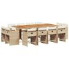 vidaXL 13 pcs conjunto de jantar p/ jardim com almofad&otilde;es vime PE bege