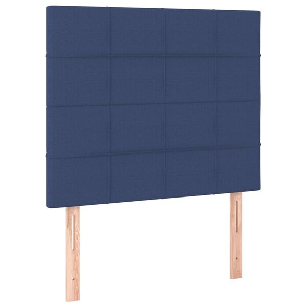 vidaXL Cabeceira de cama c/ LED tecido 90x5x118/128cm azul