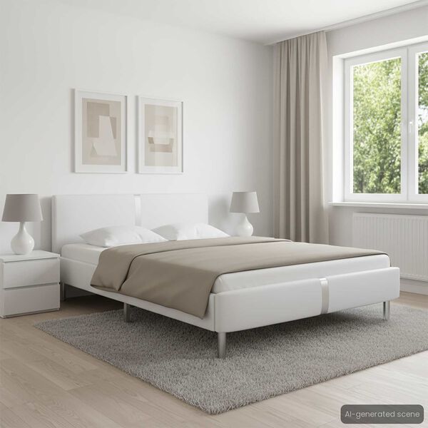 vidaXL Estrutura de cama sem colchão 135x190cm couro artificial branco
