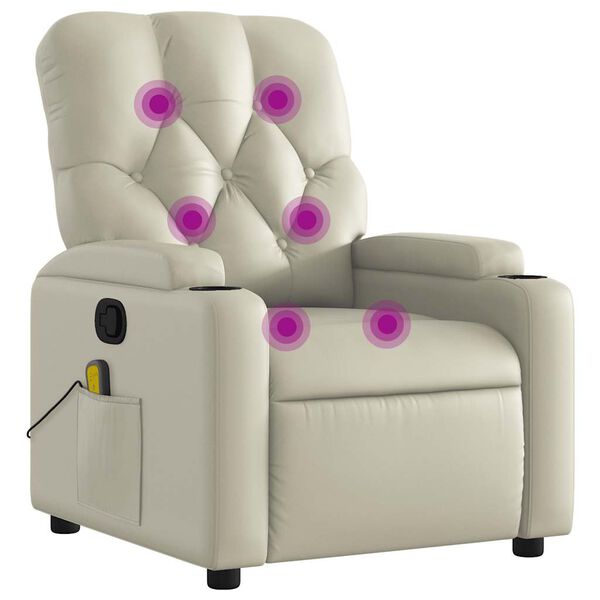 vidaXL Poltrona de massagens reclinável couro artificial cor creme