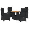 vidaXL 5 pcs conjunto de jantar p/ jardim c/ almofad&otilde;es vime PE preto