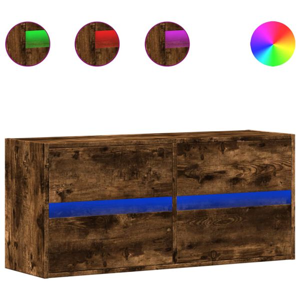 vidaXL Móvel de parede p/ TV c/ luzes LED 100x31x45 cm carvalho fumado